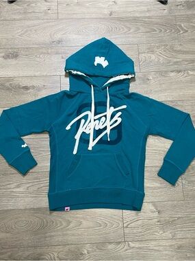Joshua Perets Teal Blue Logo Hoodie Size Medium | Y2K Aesthetic Pullover